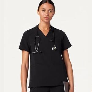 Jaanuu Black Helia notched 3 pocket Women's Scrubs Top